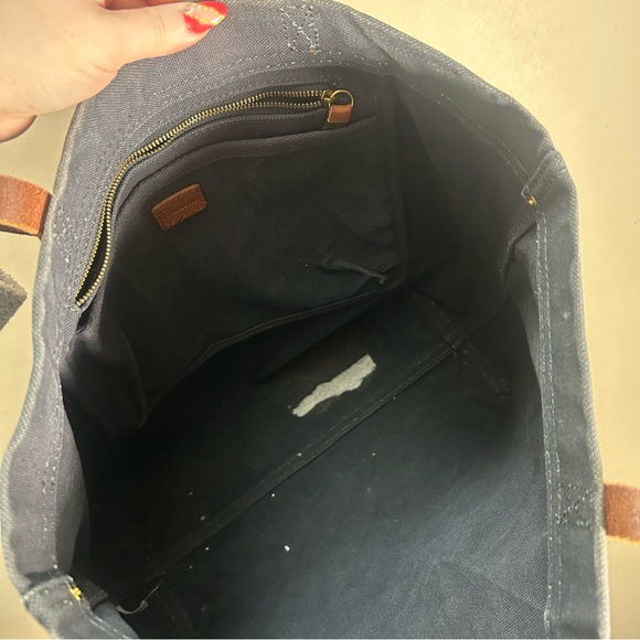 Madewell Navy Canvas Transport Tote Bag Leather Handles - Picture 7 of 9